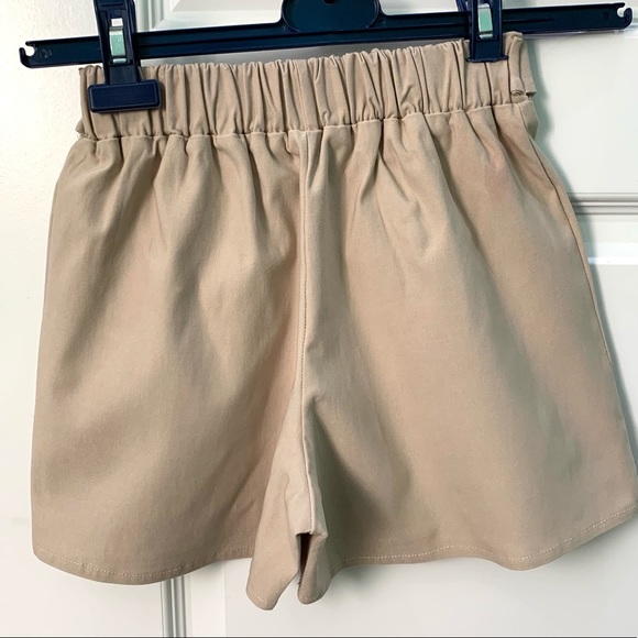 Tan Paperbag High-waisted Shorts w/ Front Tie - Picture 3 of 4